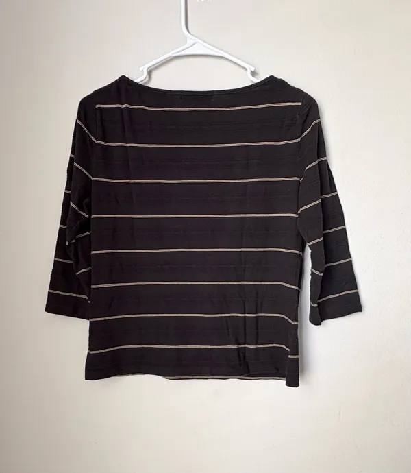 Lauren Ralph Lauren Petite P/M Black Striped Cotton Top - Image 2