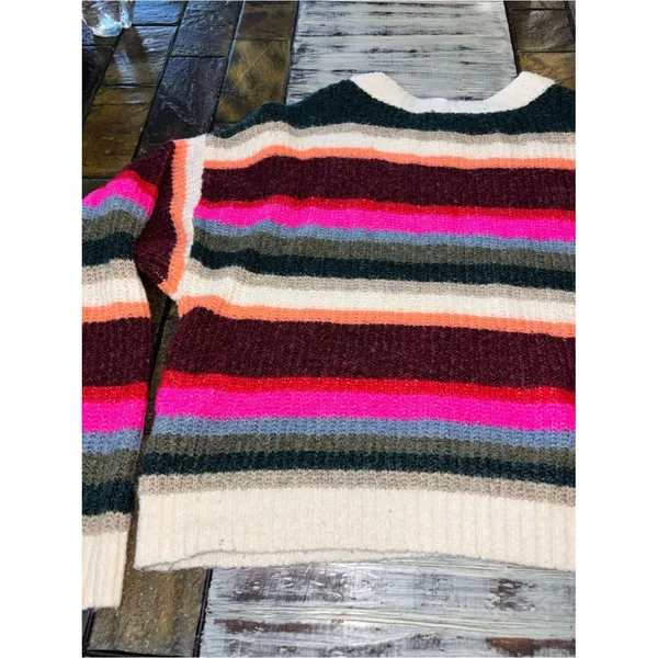 American Eagle Multi Color Striped Crop Sweater Women’s Small Boho Casual Chunky - Image 7