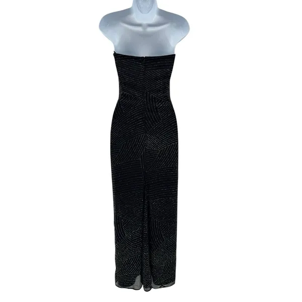 90s VTG Jessica McClintock Gunne Sax Sz. 5 Black Silver‎ Glitter Strapless Dress - Image 6