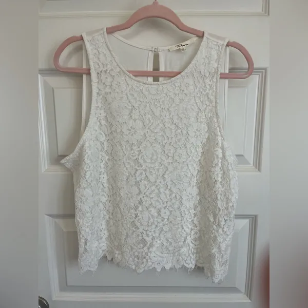 Takara White Lace Tank Top Blouse Size L - Image 5