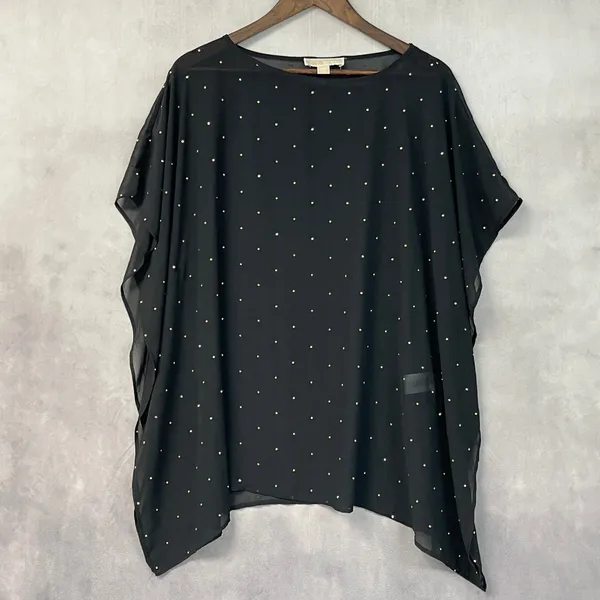 Michael Kors Womens Poncho Top Size S/M Black Gold Studded Sheer Flowy Glam - Image 5