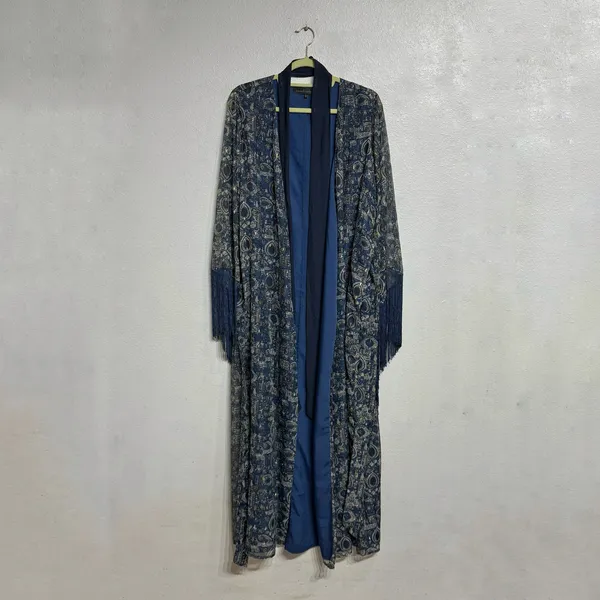 House of Harlow 1960 Blue Print Reska Fringe Sleeve Maxi Dress Sz L - Image 2
