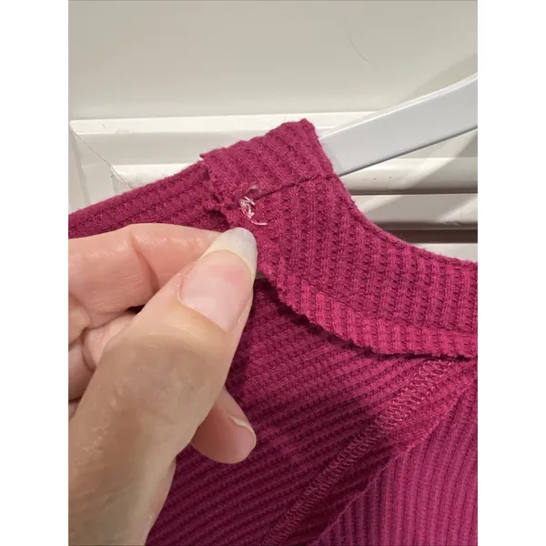 Umgee Fuchsia Pink Textured Henley Shirt Casual Boho Cotton Thermal - Image 4