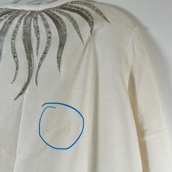 Bob Mackie Wearable Art Cream Embellished Sequin Bead Cardigan Sweater XL - Image 6