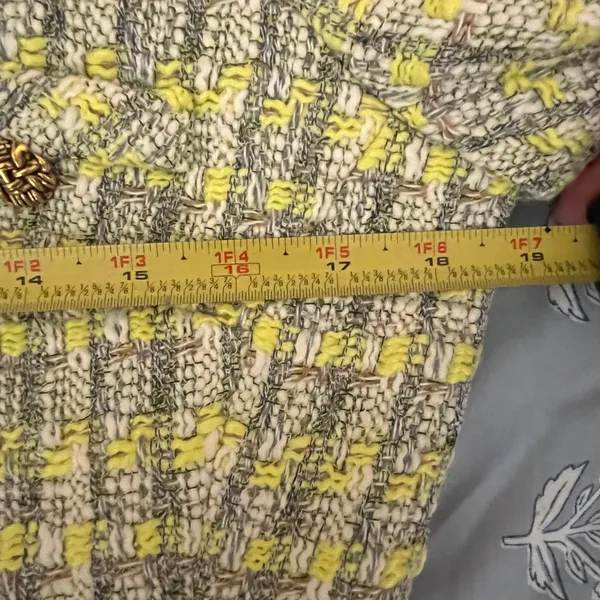 Tuckernuck Yellow and Gray‎ Plaid Tweed V-Neck Mini Dress Long Sleeve Size S - Image 7