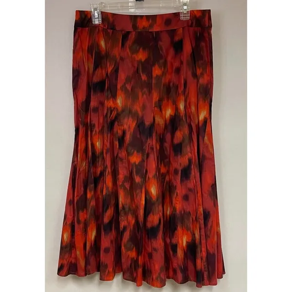COLDWATER CREEK Bold Floral Skirt Women Medium Red Orange Ikat Midi A-Line‎ NWT - Image 3