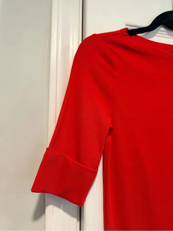 NWOT LRL Lauren Ralph Lauren Size M Red Boat Neck Cuffed Sleeve Top Cotton - Image 4