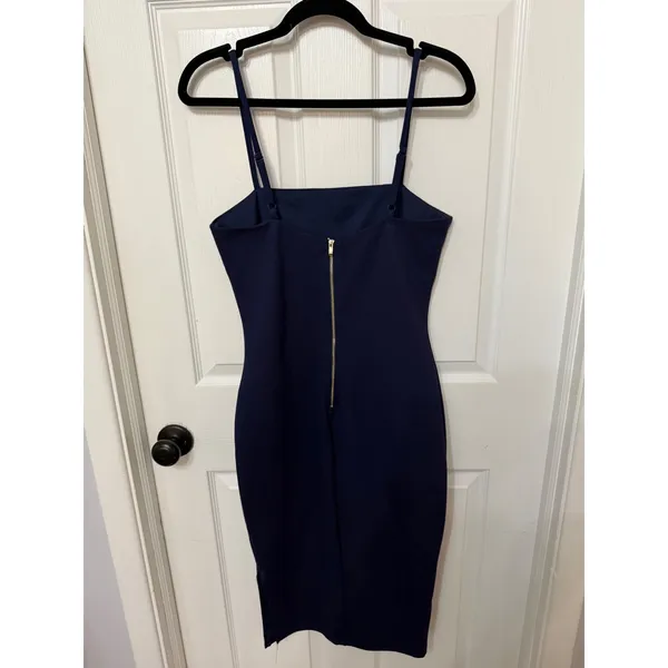 Lulus Navy Blue Bodycon Dress Square‎ Neck Side Slit Cocktail Wedding Guest - Image 5