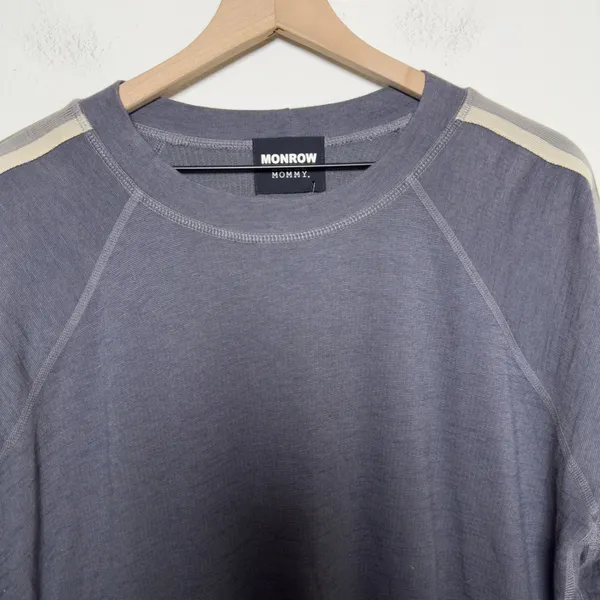 NEW Monrow‎ Mommy Women Cotton Dress L Grey Raglan Long Sleeve Stripe Casual - Image 2