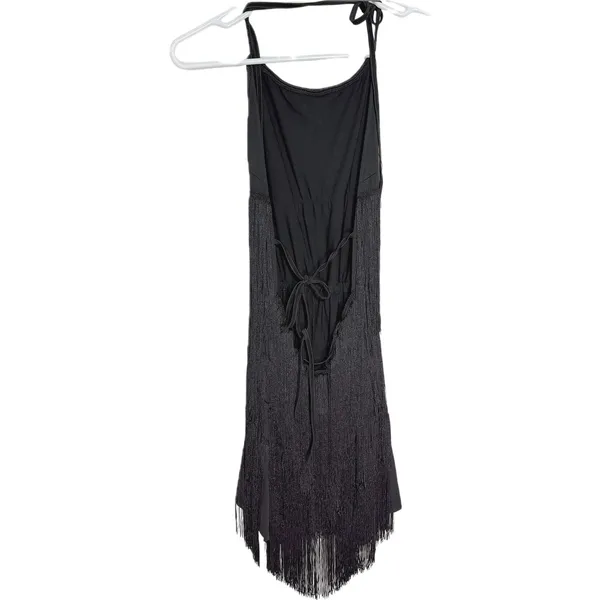 NWT Ella Lust Black Fringe Halter Backless Mini Dress Jumpsuit - Medium - Image 6