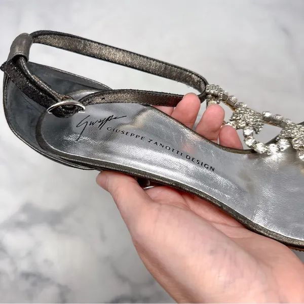 Giuseppe Zanotti Vicini Vintage Y2K Metallic Leather Block Heel Sandals 2000s 39 - Image 7