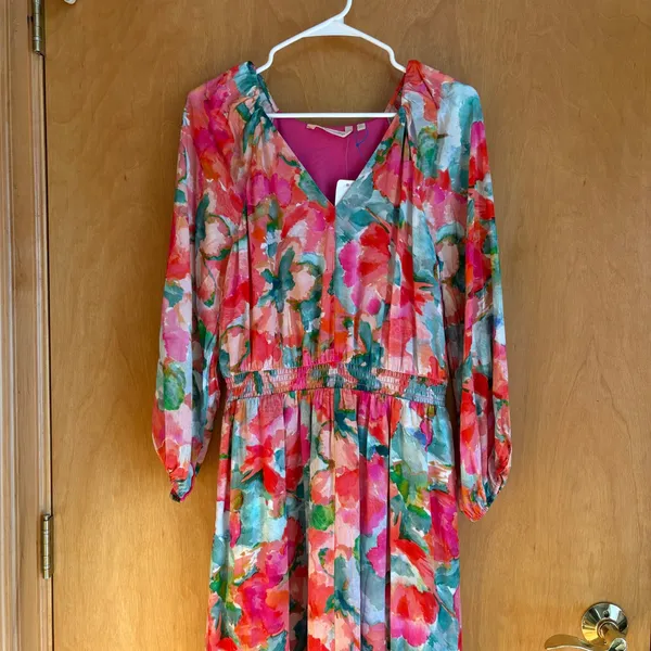 Soft Surroundings Evalina Maxi Dress Tropical Floral Boho‎ V Neck Smocked Waist - Image 2