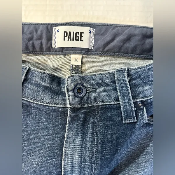 PAIGE Jeans Colette‎ Crop Flare Blue Distressed Bottom Faded Size 30 Pre-owned - Image 9