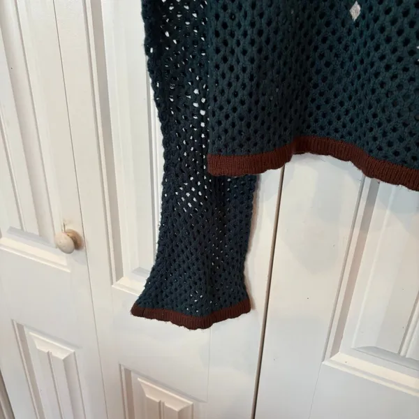 Earthbound Trading Co Teal Sun Crochet Crop Sweater Size Small‎ - Image 5