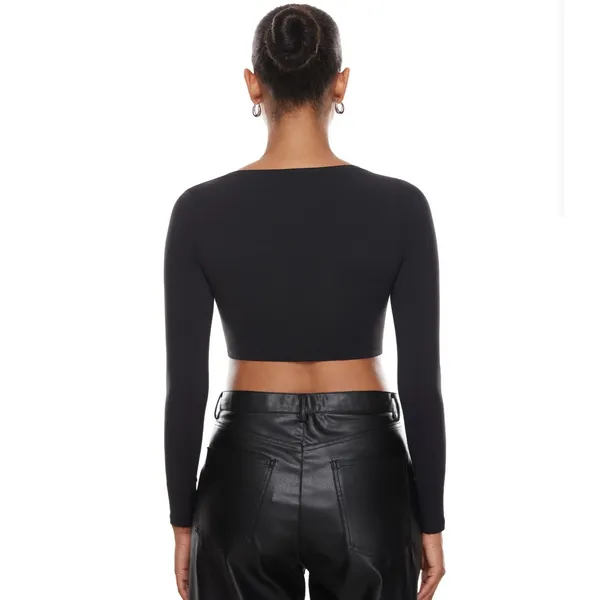 Inlyric Womens Natrelax Stretch Square Neck Basic Long Sleeve‎ Crop Top Size S - Image 2