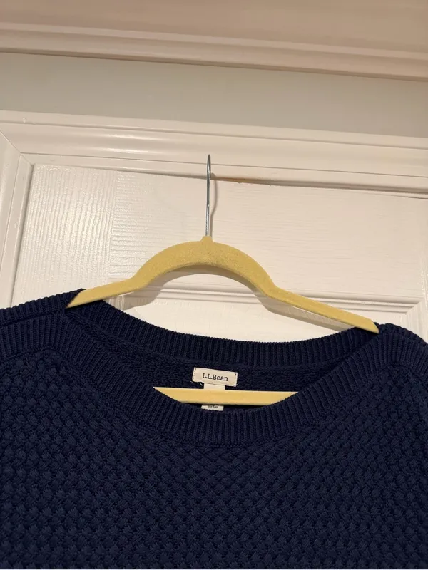 L.L.Bean Size XL Navy Blue Basket Weave Cotton Round Neck Sweater Pullover - Image 2