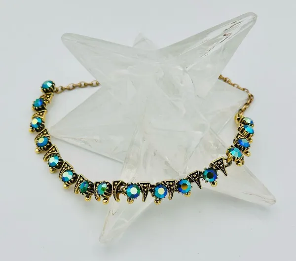 Vintage Blue/Green Borealis Crystal Rhinestone Dainty Necklace - Image 6