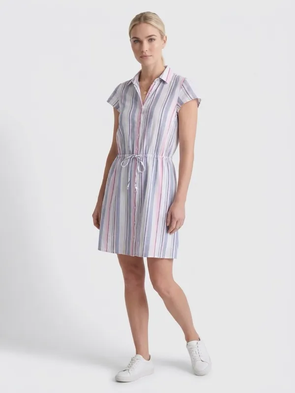 J.Crew Mercantile Rainbow Seersucker Collared Tie Front Dress Size XXS - Image 4