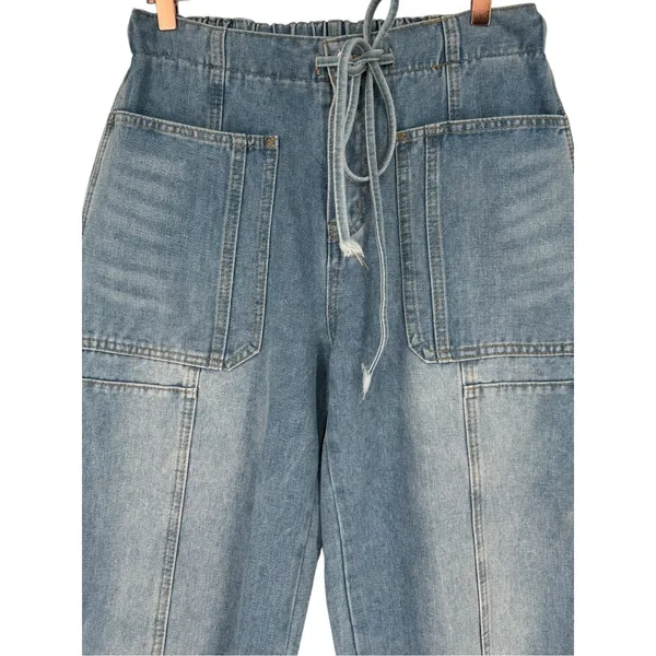 NWT Unbranded Womens Light Wash Barrel Leg Jeans Elastic Waist‎ Blue Size Large - Image 5