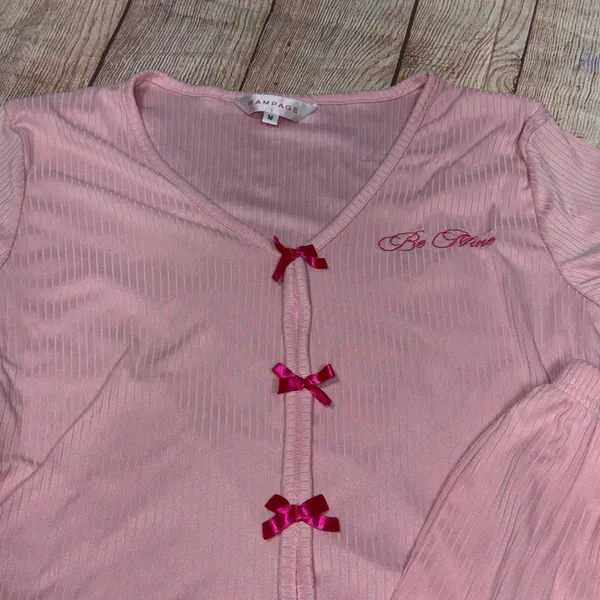Rampage Women’s Medium Pink Pajama Set with Bow Accents - Image 2