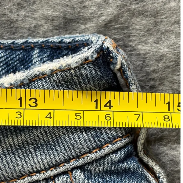 We The Free People Denim Mini Skirt Button Fly Distressed Raw Hem Blue‎ Size 28 - Image 4