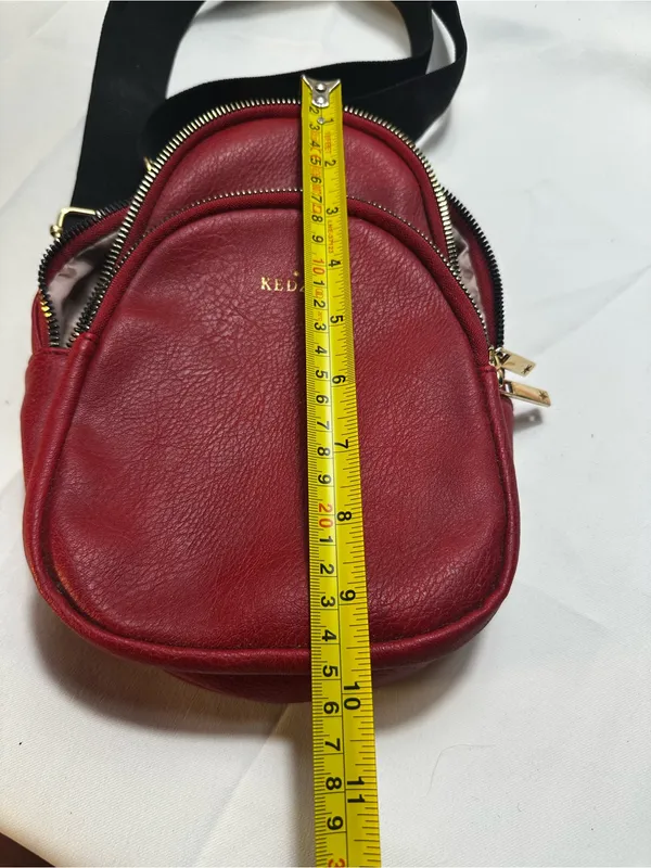T547. Kedzie Red Vegan Leather Mini Convertible Backpack Crossbody Gold Hardware - Image 4