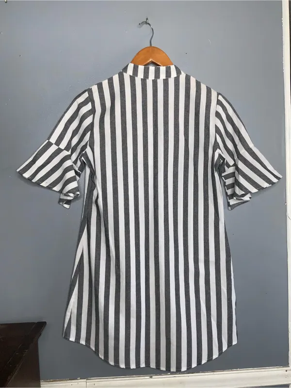 Striped Black and White Mini Dress - Casual Button-Front Small - Image 7