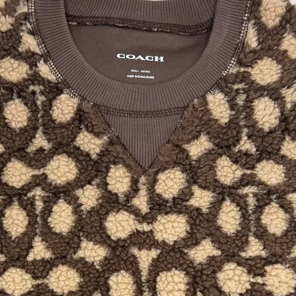 Coach Signature Monogram Sherpa Fleece Pullover Sweatshirt Brown Tan Women’s S - Image 2