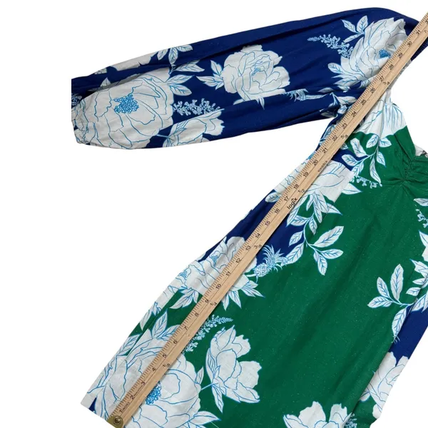 NWT Farm Rio Soft Garden Linen-Blend Floral‎ Mini Dress Blue Green White XXS - Image 9