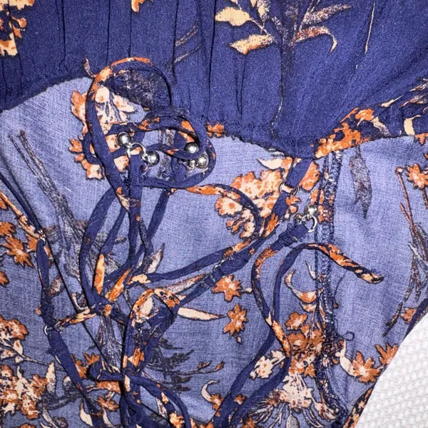 Free People Navy Blue Floral In Control Mini Babydoll Slip Dress Sundress Sz Sm - Image 5