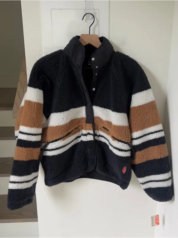 Free People Hit The Slopes Printed Fleece Jacket - Black Nutmeg Stripe - NWT - Image 3