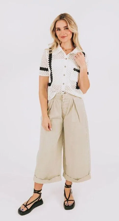 FREE PEOPLE After Love Roll Cuff Wide Leg Pants in Sandshell Size Medium - Image 12