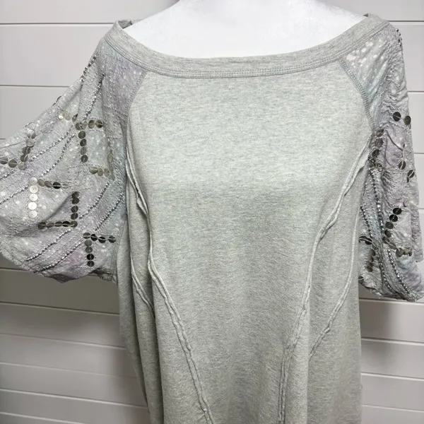 Free People Shine Me Out Top Embellished Sleeve Pullover Open‎ Back Large L NEW - Image 8