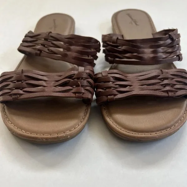 Universal Threads Women's Addie Double Strap Slide Sandals 8 Flats Brown Beachy - Image 2