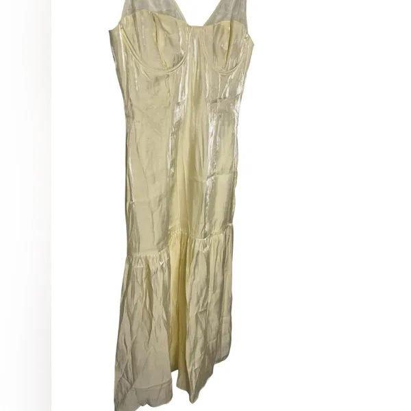 💛 FORE Cream Satin‎ Bustier Midi Dress S – Sleek Shimmer Slip Style ✨ - Image 3