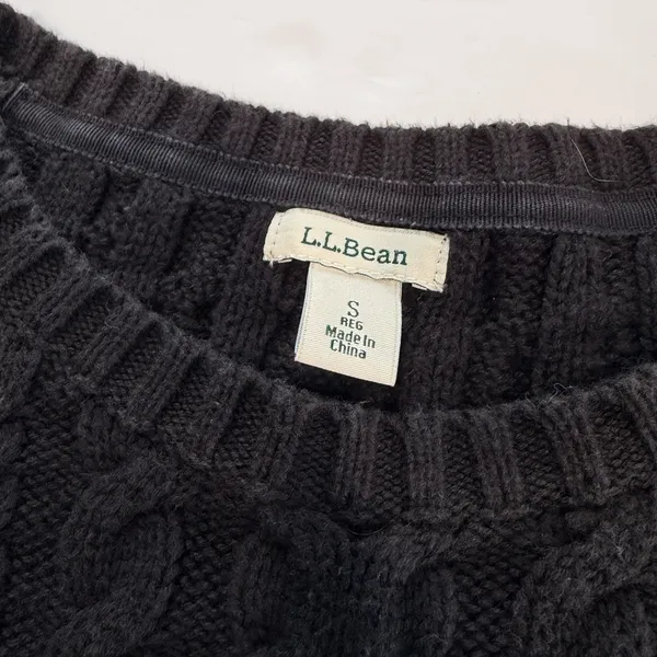 LL Bean Black Double L Mixed Cable Cotton Crew Neck Pullover Sweater Size SMALL - Image 9