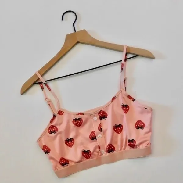 NEW!! STRAWBERRY Print Red Pink Cropped Loungewear Two Piece Set X-Large - Image 3