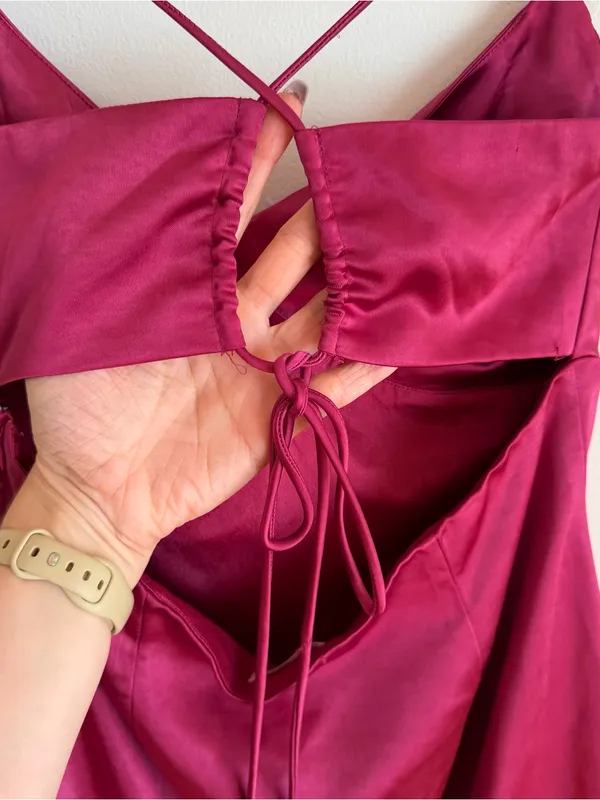 NWT superdown Revolve Julieta Satin Mini Dress Berry Magenta Strappy Large L - Image 6