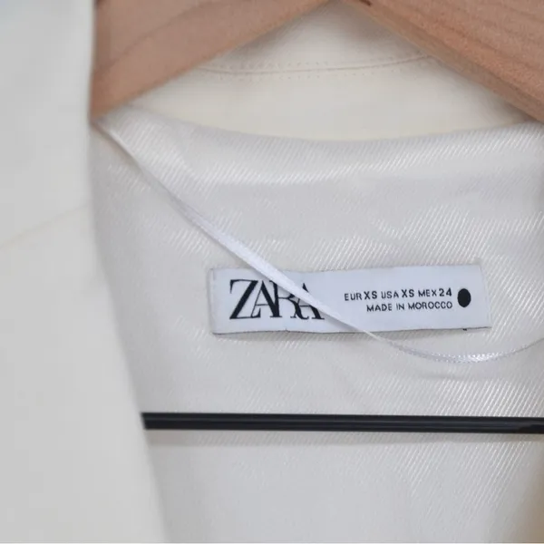 Zara Collared Plunge Blazer Dress Stretch Wool Blend in Cream Ivory Women's XS - Image 10