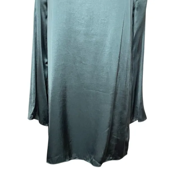 NWOT MADEWELL Long Bell Sleeve Satin Shift Dress in‎ Smoky Spruce, Medium - Image 6