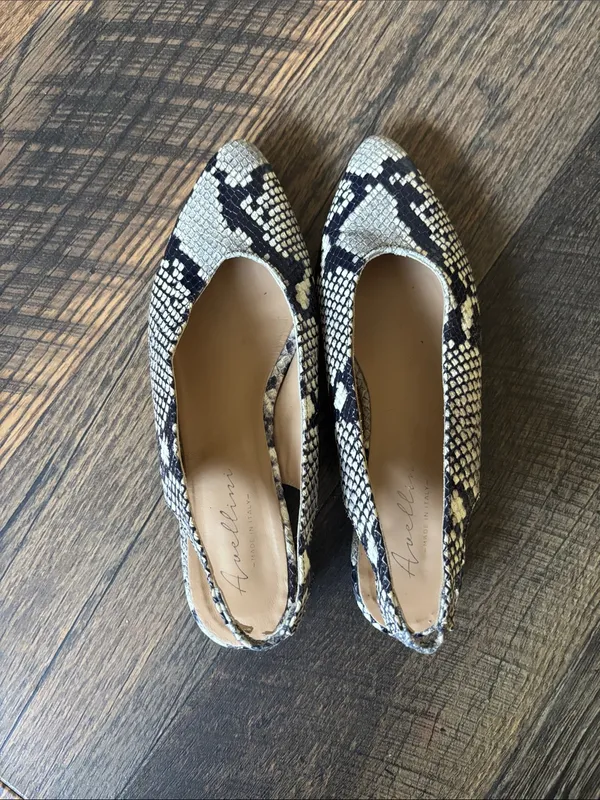 Avellini Snake-Print Pointed Toe Slingback Flats in Black & Cream Made in Italy - Image 2
