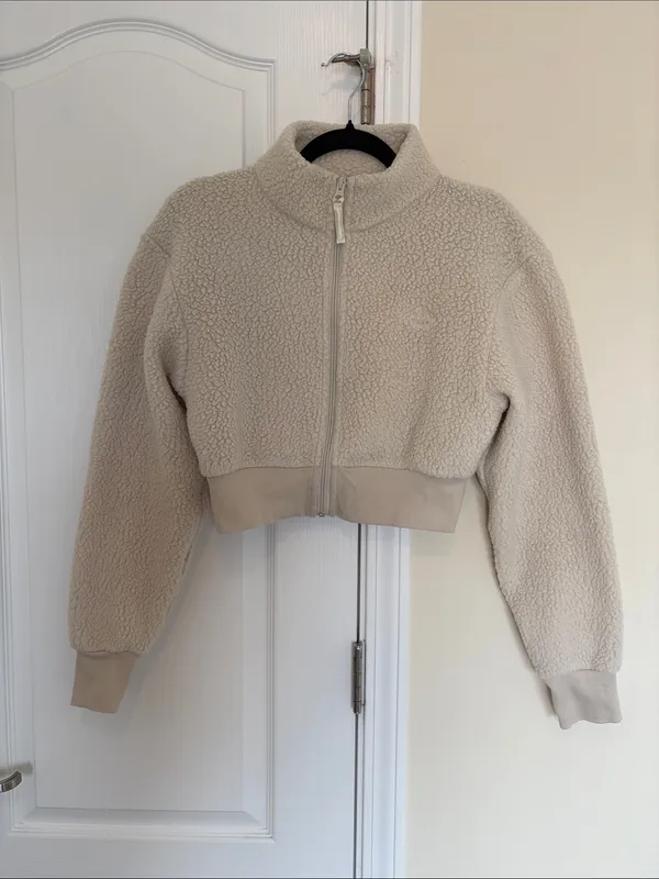 Aritzia Tna Polartec Thermal Pro Mockneck Waist Zip-Up sz Small in mullein - Image 4