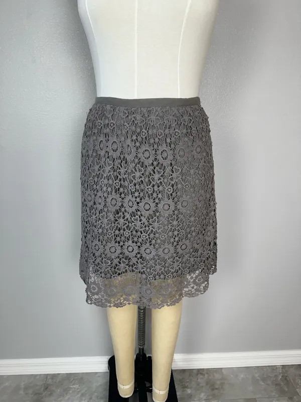 Ravi Khosla Skirt Size S Cotton Lace Grey Elegant Gothic Crochet Midi Office F-88 - Image 6
