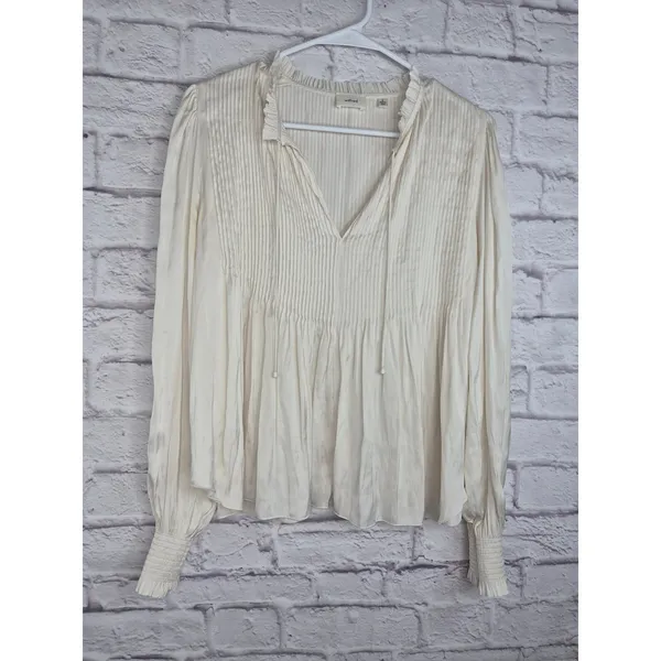 Aritzia Wilfred Milou Blouse Plisse Satin Pin-Tuck Cream Birch Size S Coquette - Image 5