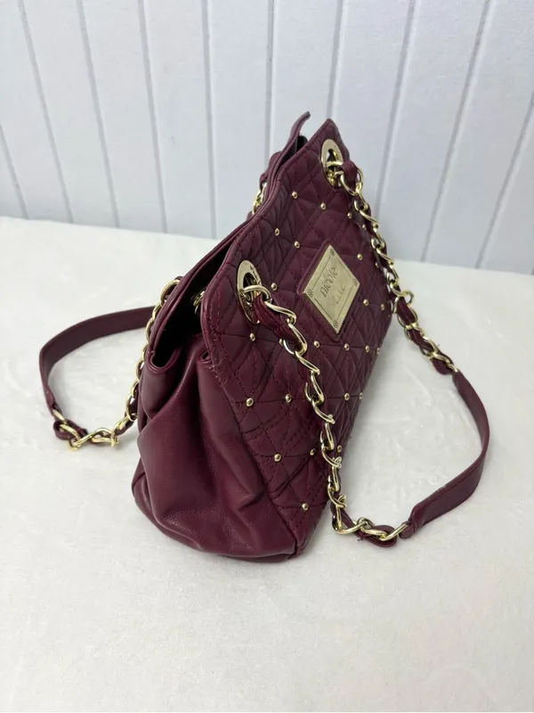 Nicole Miller Quilted Shoulder Bag‎ in Burgundy with Gold Hardware - Image 5