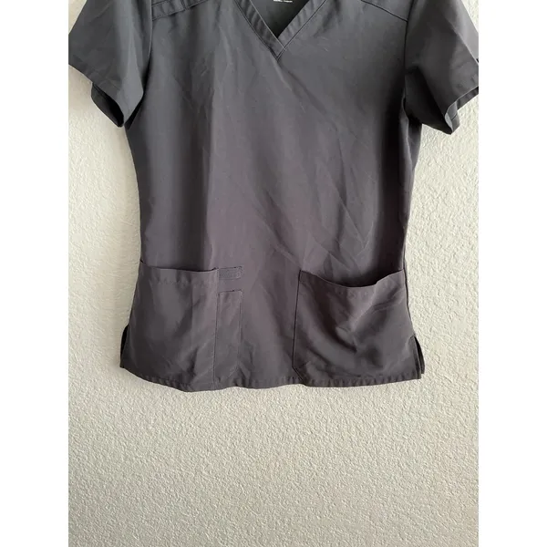 Dickies EDS Essentials Scrub Top XS Excellent Gray V-Neck Short Sleeve Stretch - Image 4