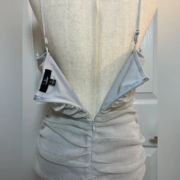 Lulu's Shimmering Silver Ruched‎ Mini Dress - Image 4