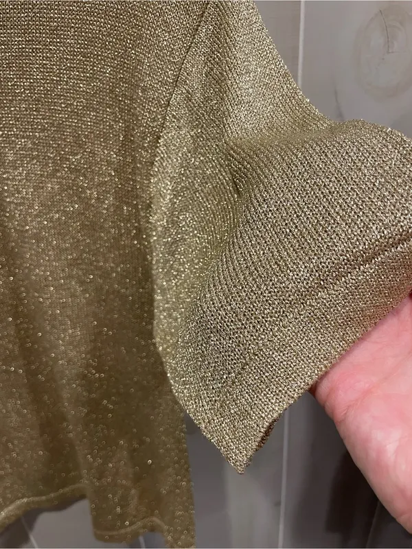 Cute vintage 90s metallic gold short sleeve sweater holiday fancy event - Image 6
