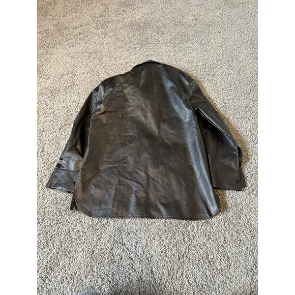 CIDER Women's Oversized Black Faux Leather Jacket Size XS‎ (A525) - Image 4