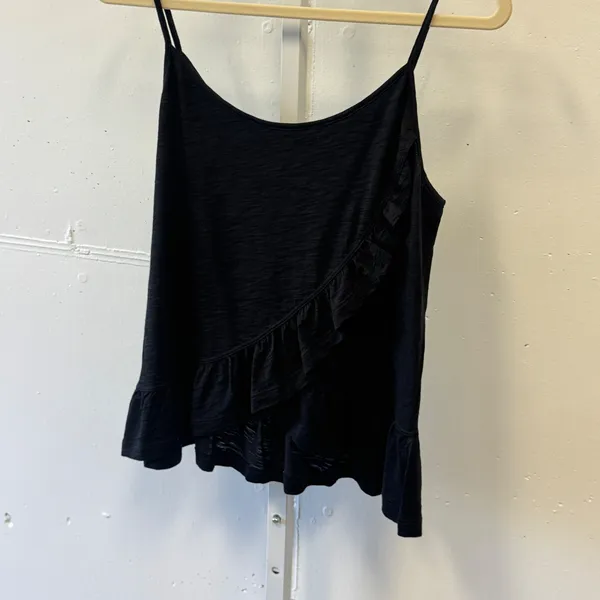 Goldie Black 100% Pima Cotton Ruffle Camisole‎ Tank Top Small Made in Peru - Image 3